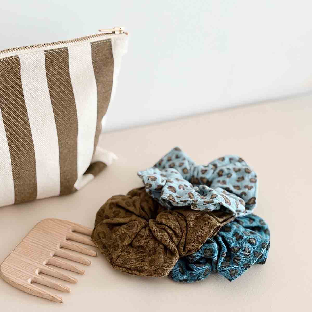 Rose in April Scrunchie Mini Leopard Sky Blue