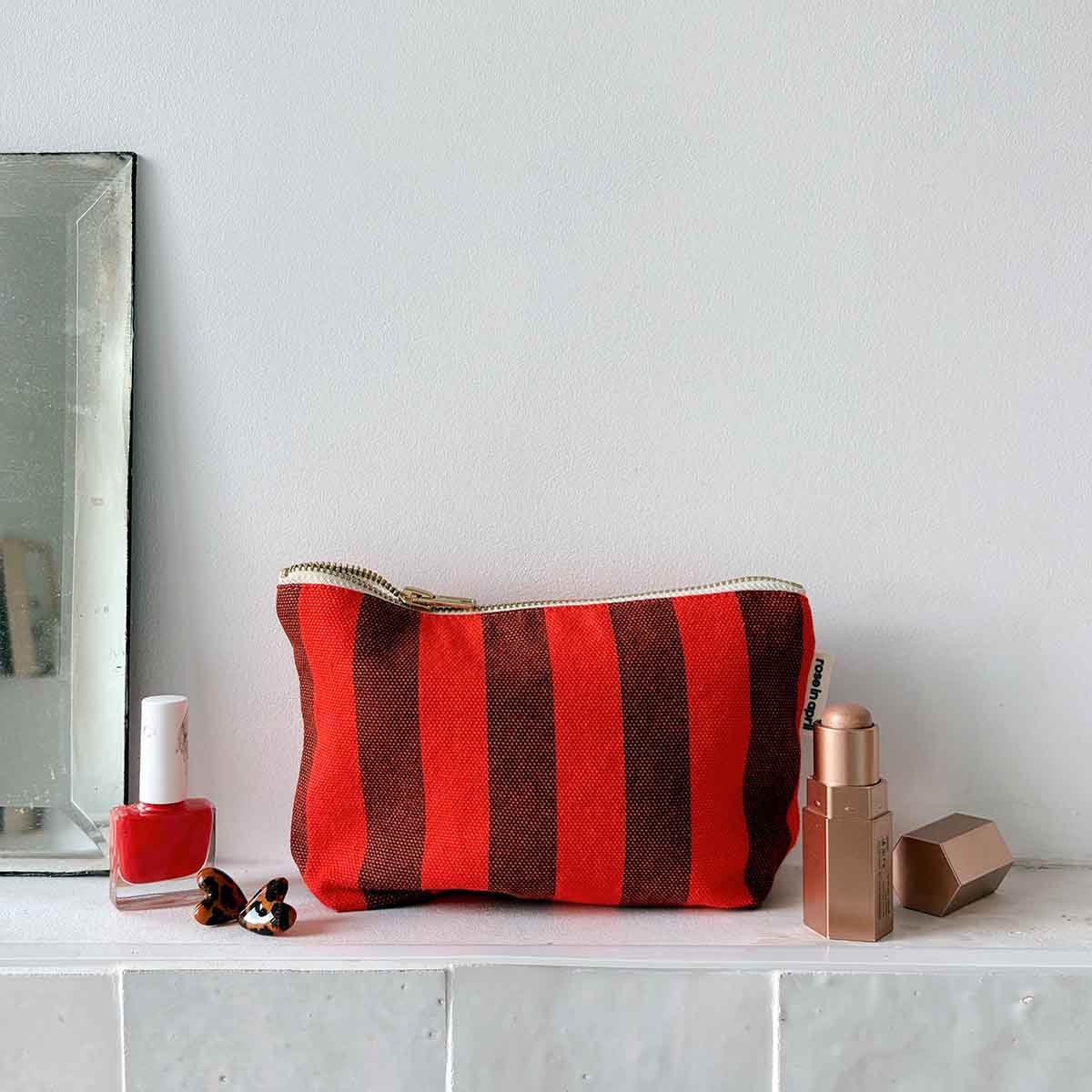 Rose in April Pouch Sofia Stripes Brown / Tomato