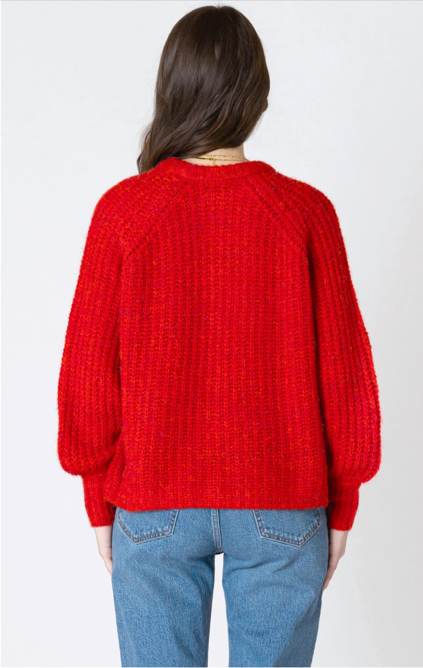 Dex Red Crewneck Textured Cardigan