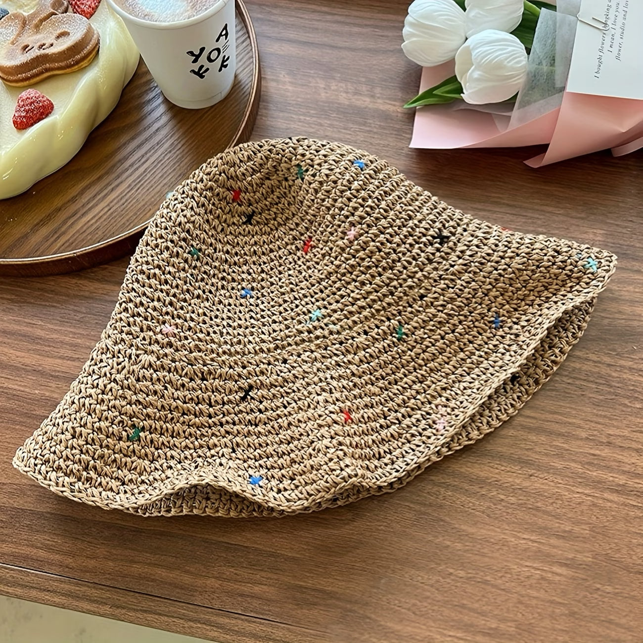 Multicolor Straw Bucket Hat