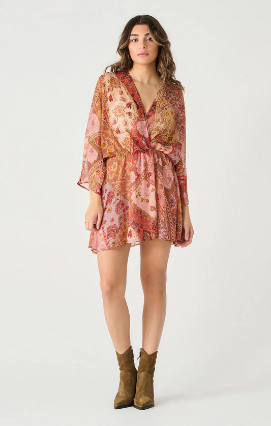 Dex Russet Floral Long Sleeve Wrap Mini Dress