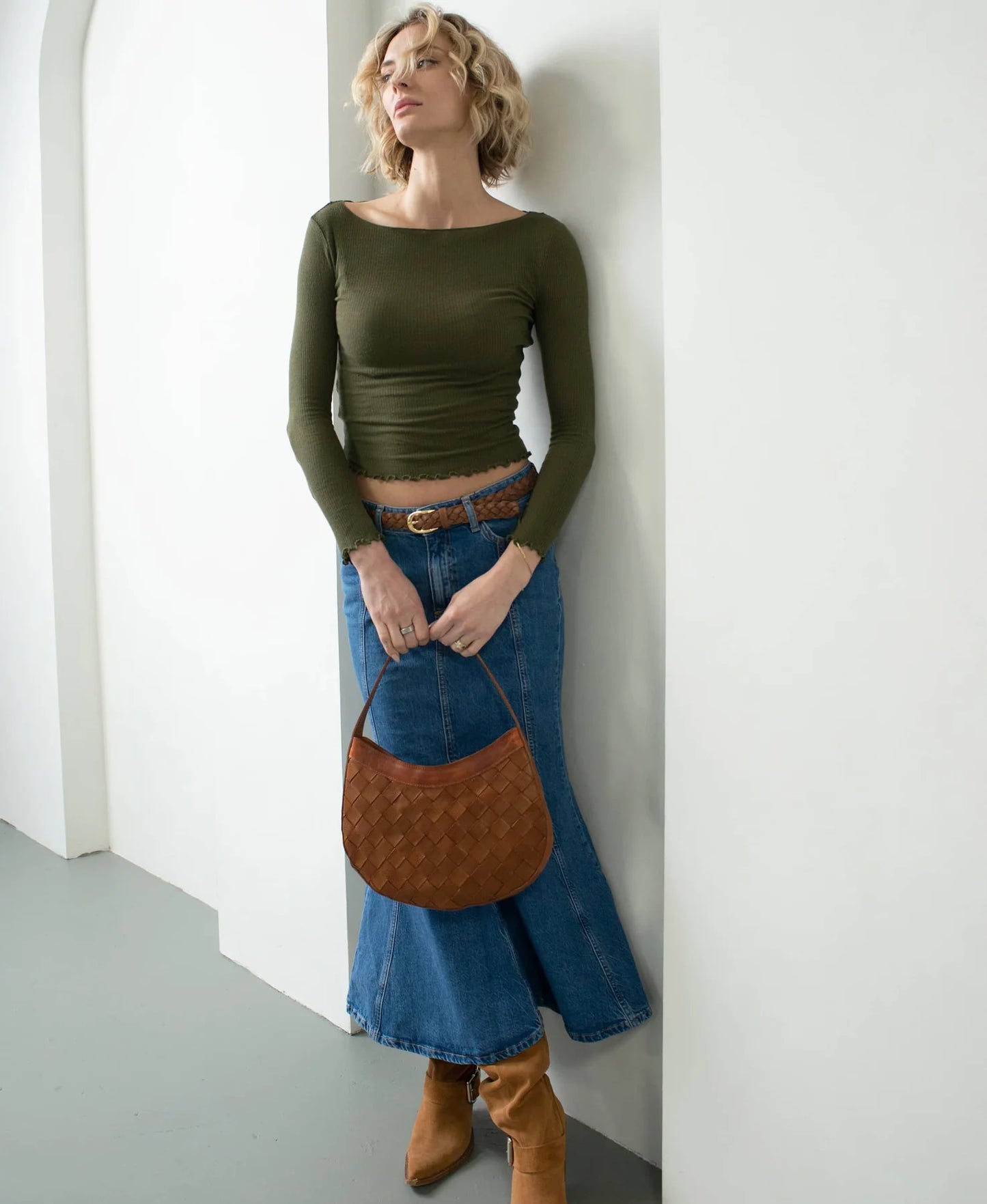 Brave Leather Tan Ava Woven Shoulder Bag
