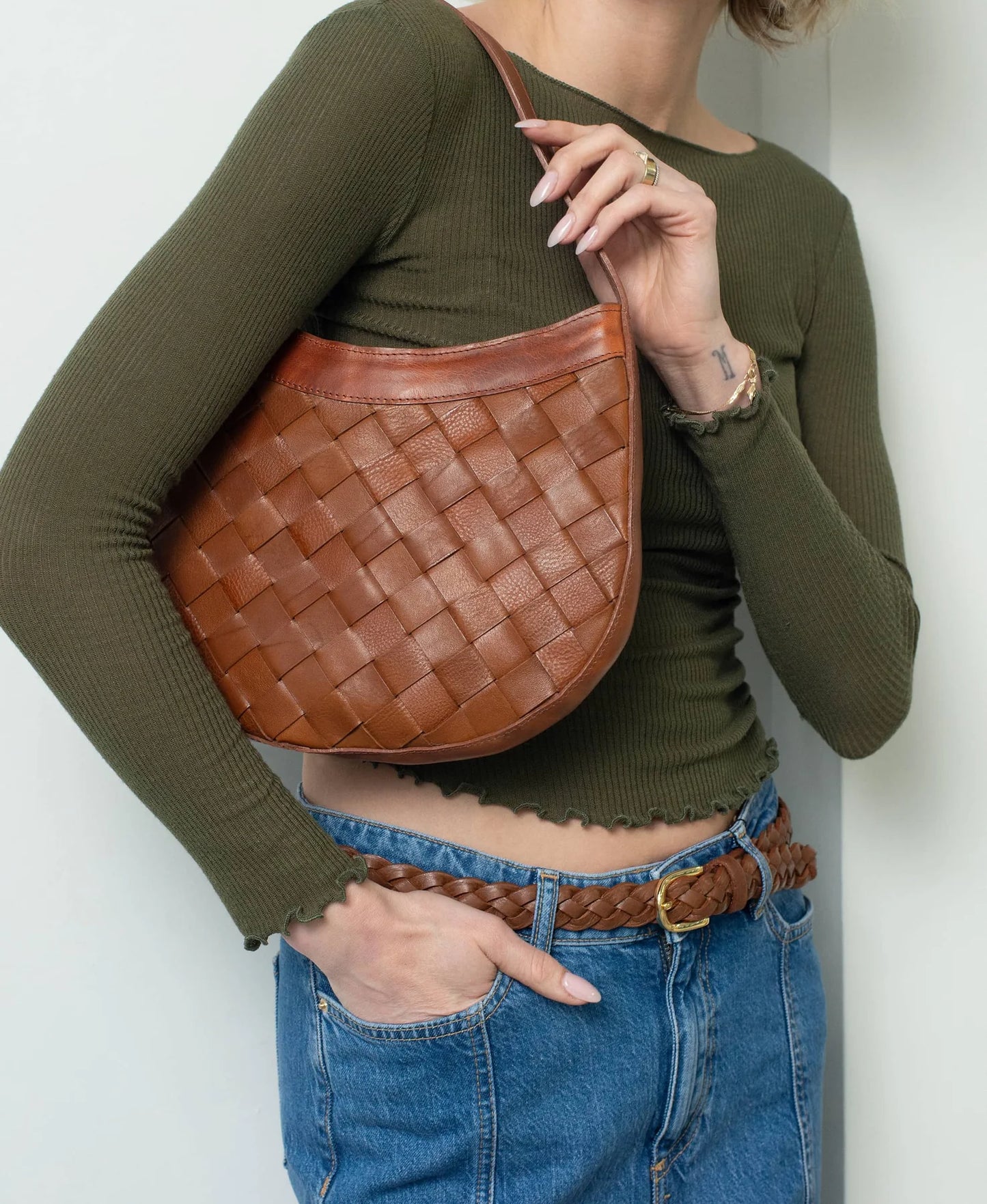Brave Leather Tan Ava Woven Shoulder Bag