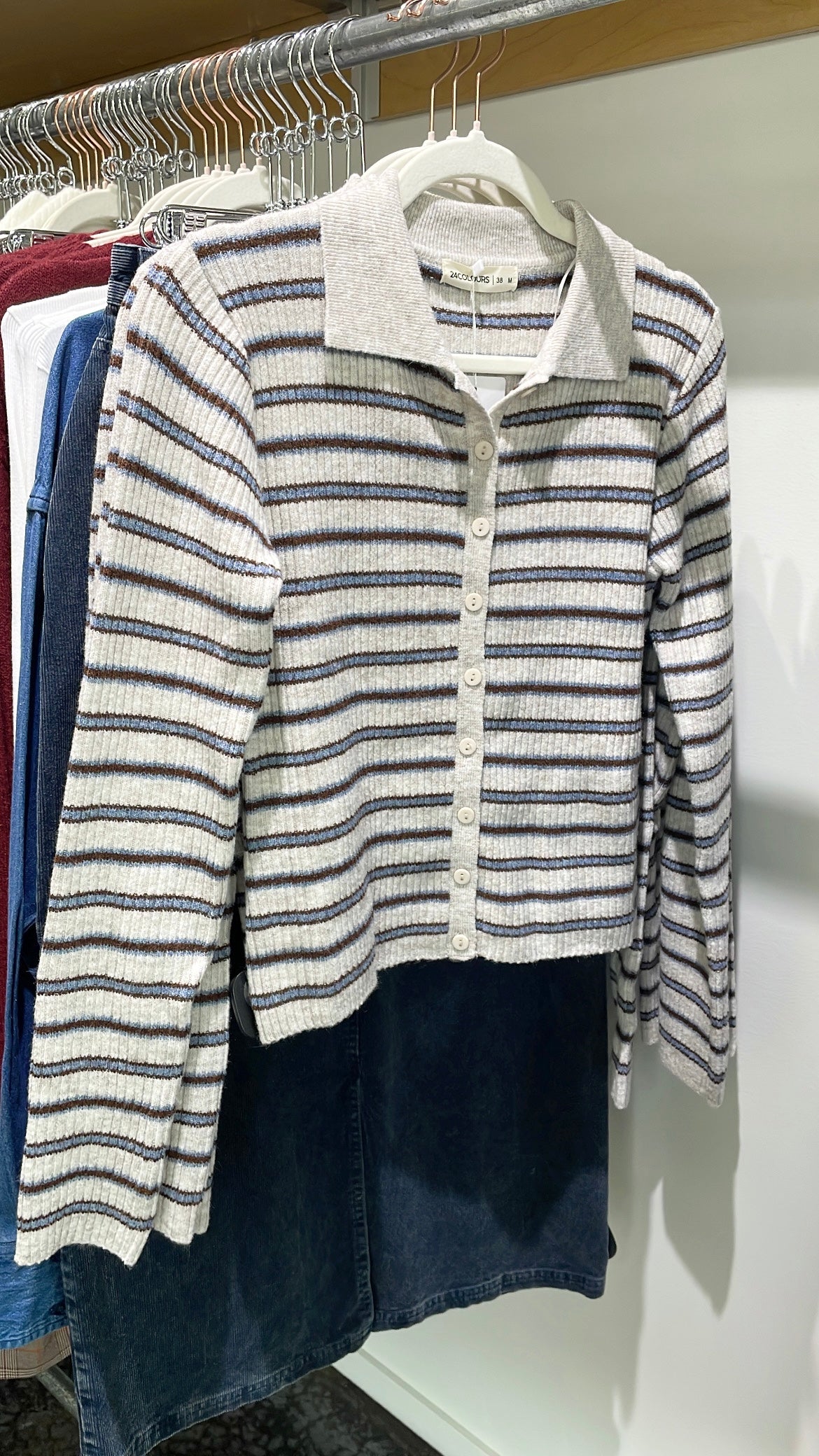 24COLOURS Beige Striped Cardigan