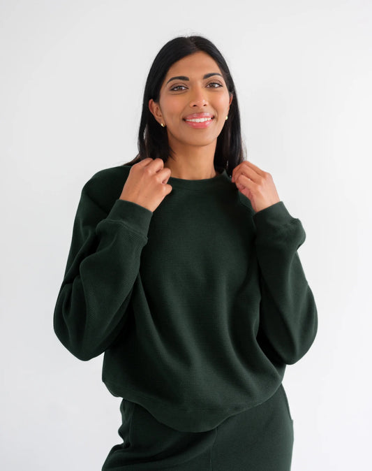 Brunette the Label Forest Green Waffle Raglan Long Sleeve Top