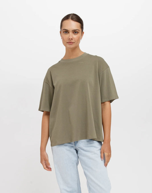 Brunette the Label The Boxy Crew Neck Tee | Olive