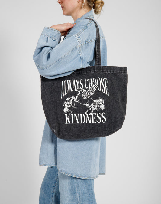 Brunette the Label The "ALWAYS CHOOSE KINDNESS" Tote Bag | Black Denim