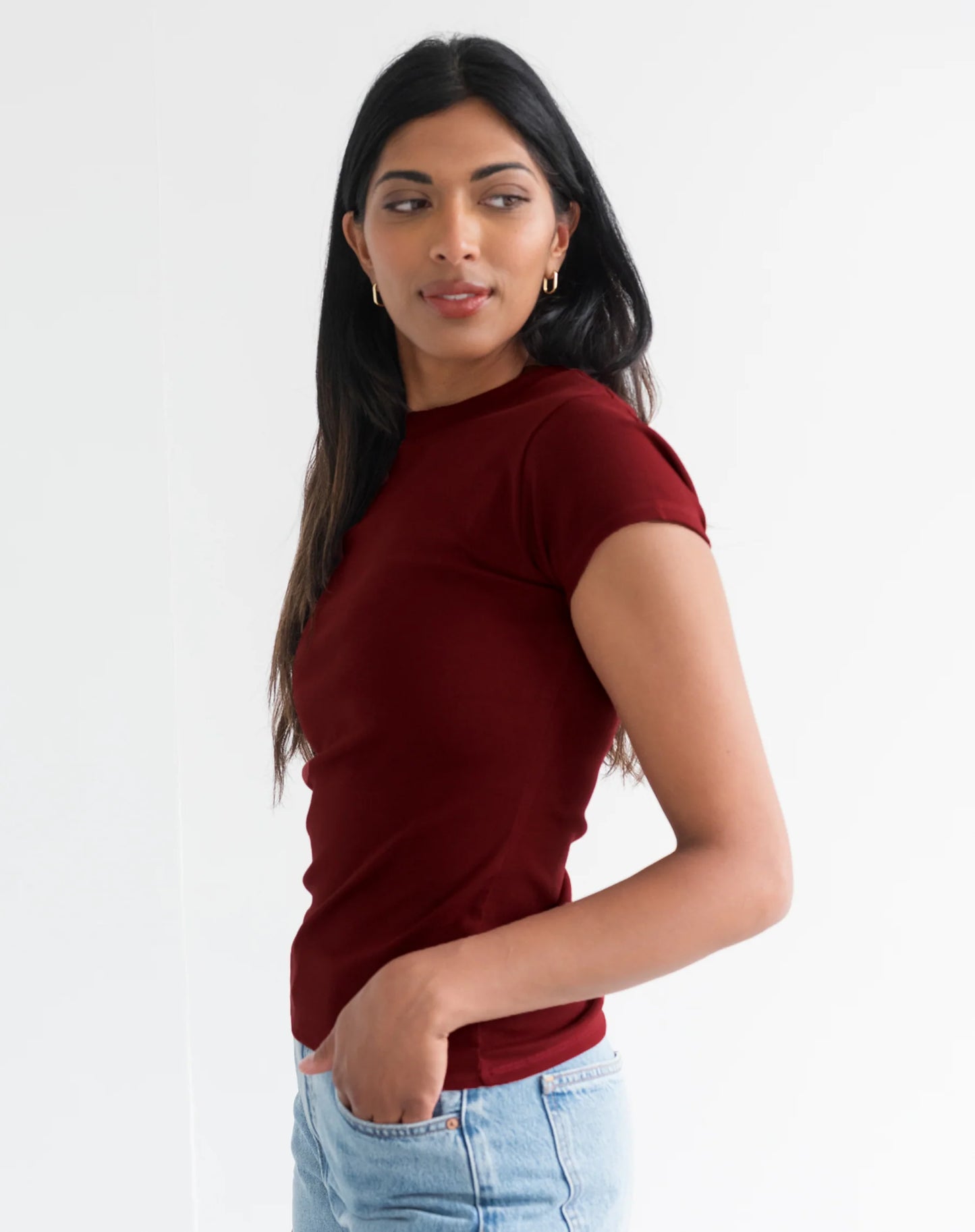 Brunette the Label Ribbed Tee | Burgundy