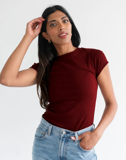 Brunette the Label Ribbed Tee | Burgundy