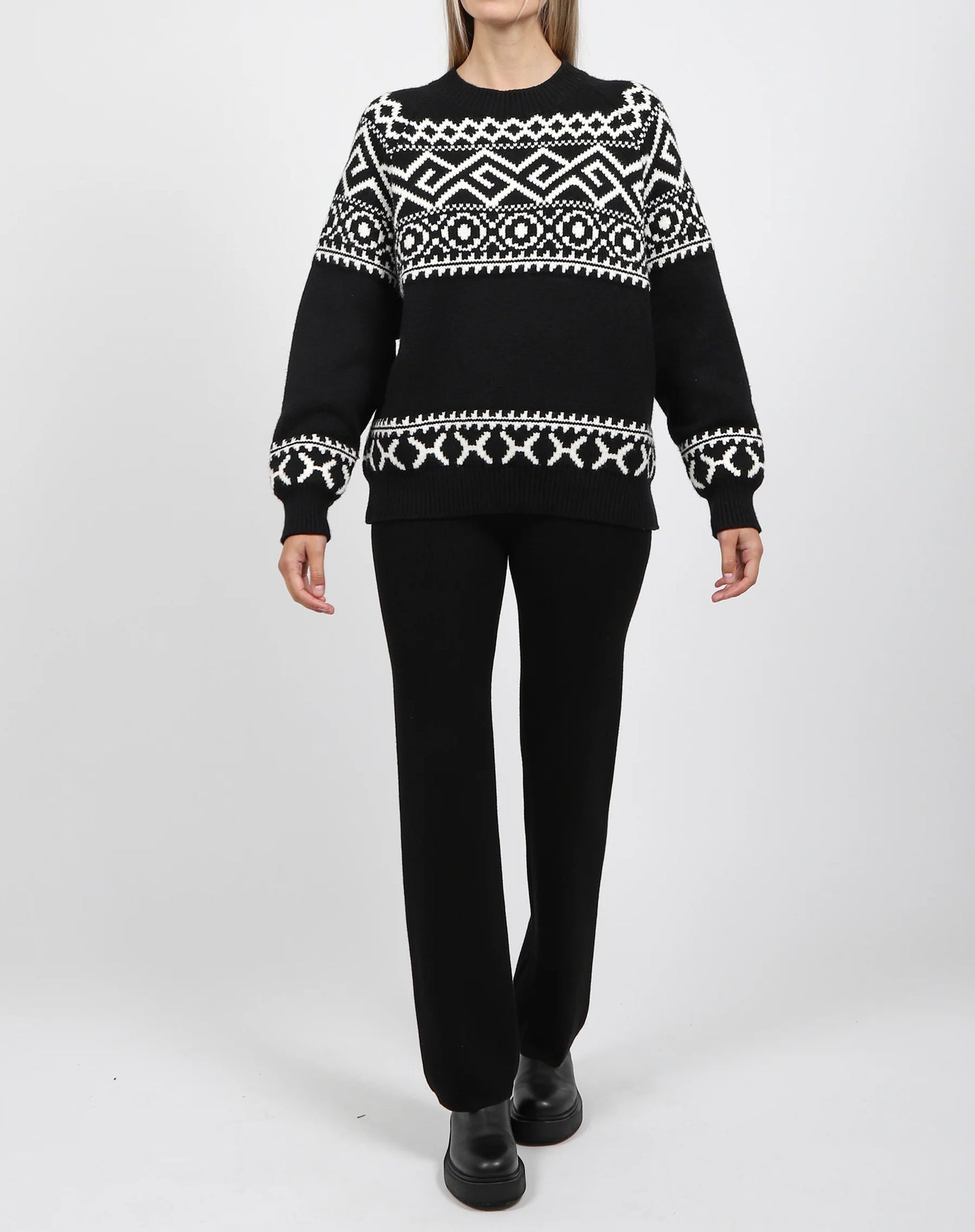 Brunette the Label Fair Isle Knit Sweater | Black