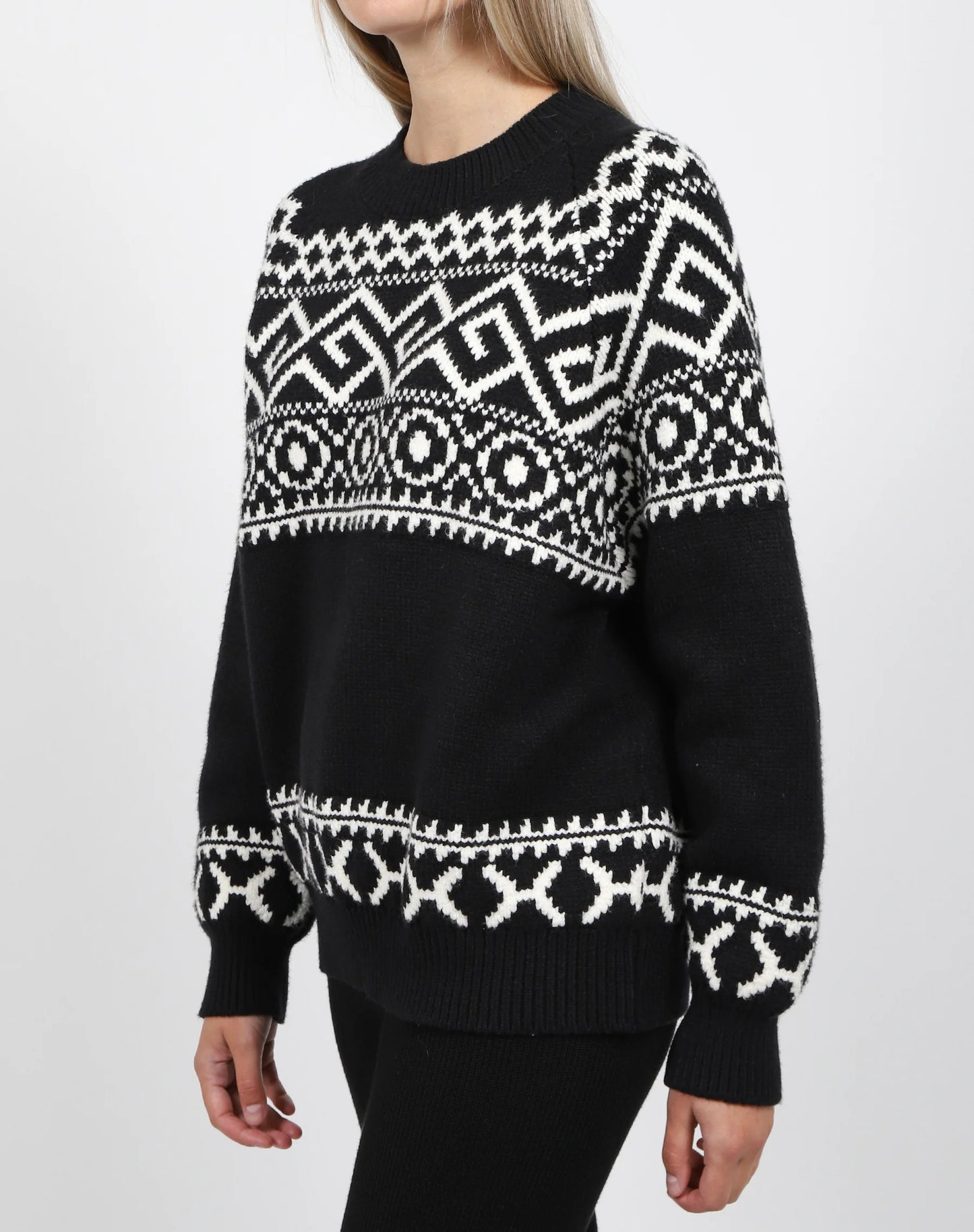 Brunette the Label Fair Isle Knit Sweater | Black