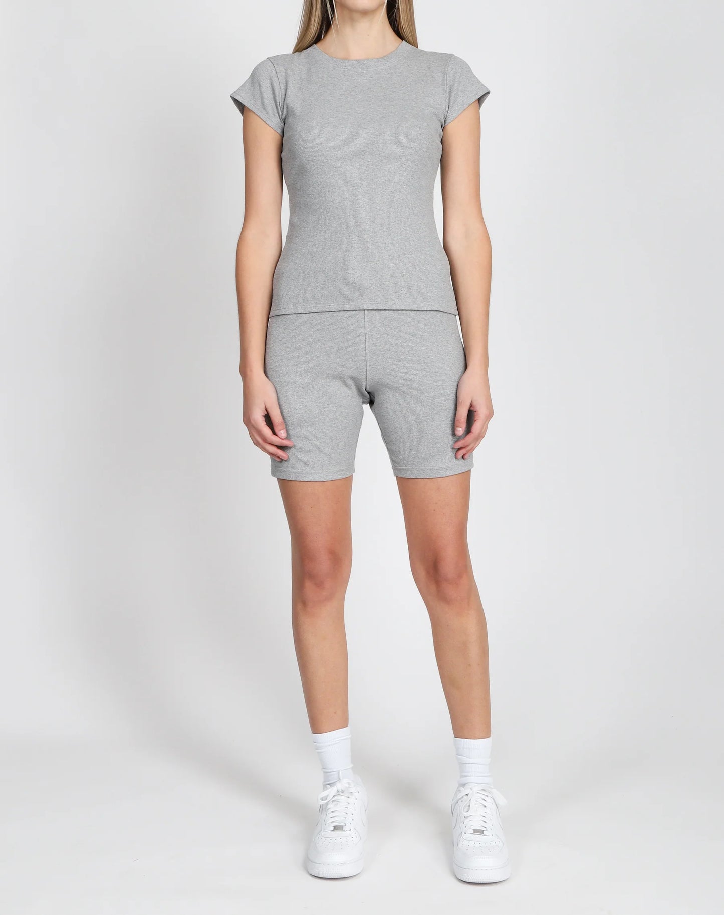 Brunette the Label Ribbed Fitted Tee | Classic Grey