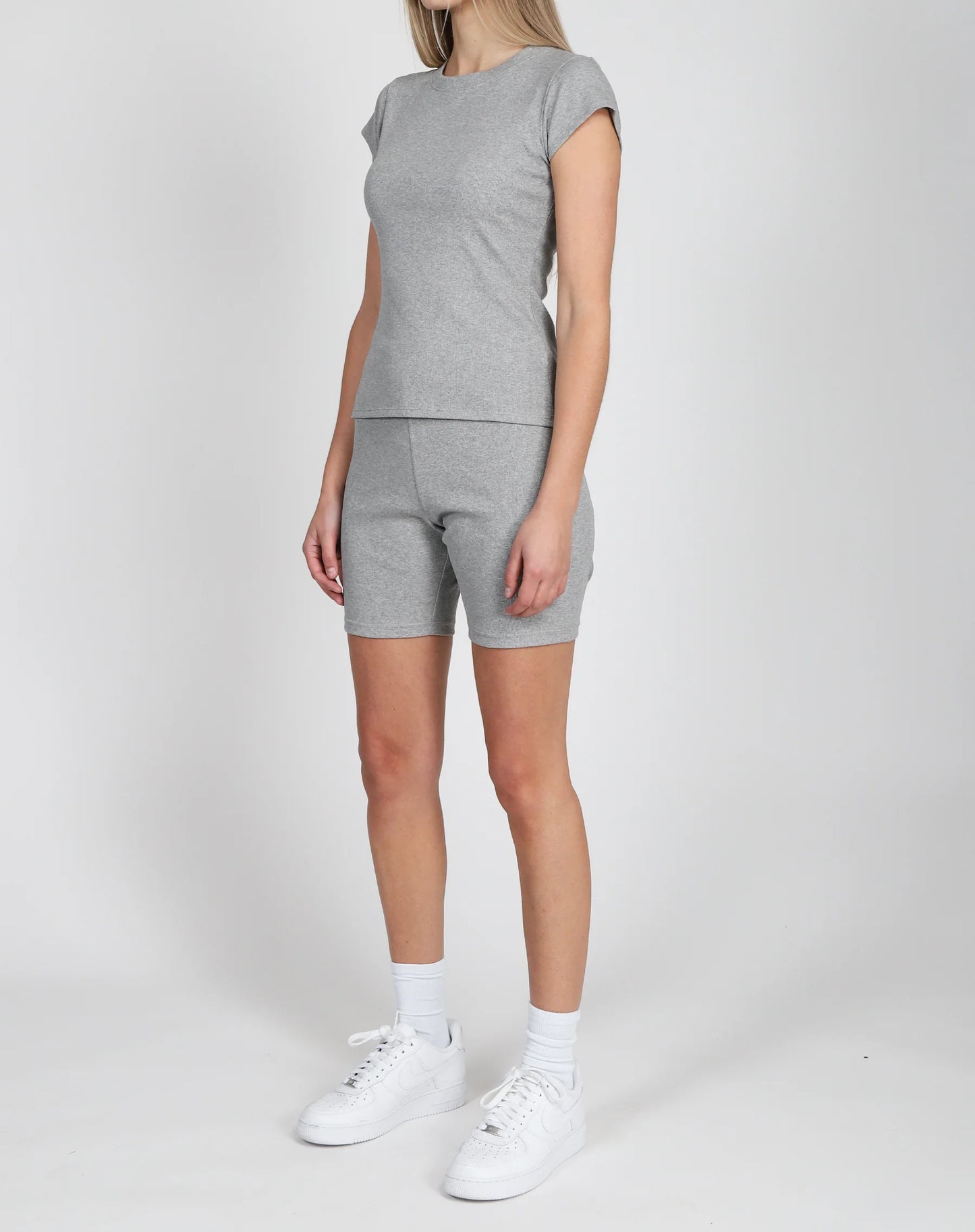 Brunette the Label Ribbed Fitted Tee | Classic Grey