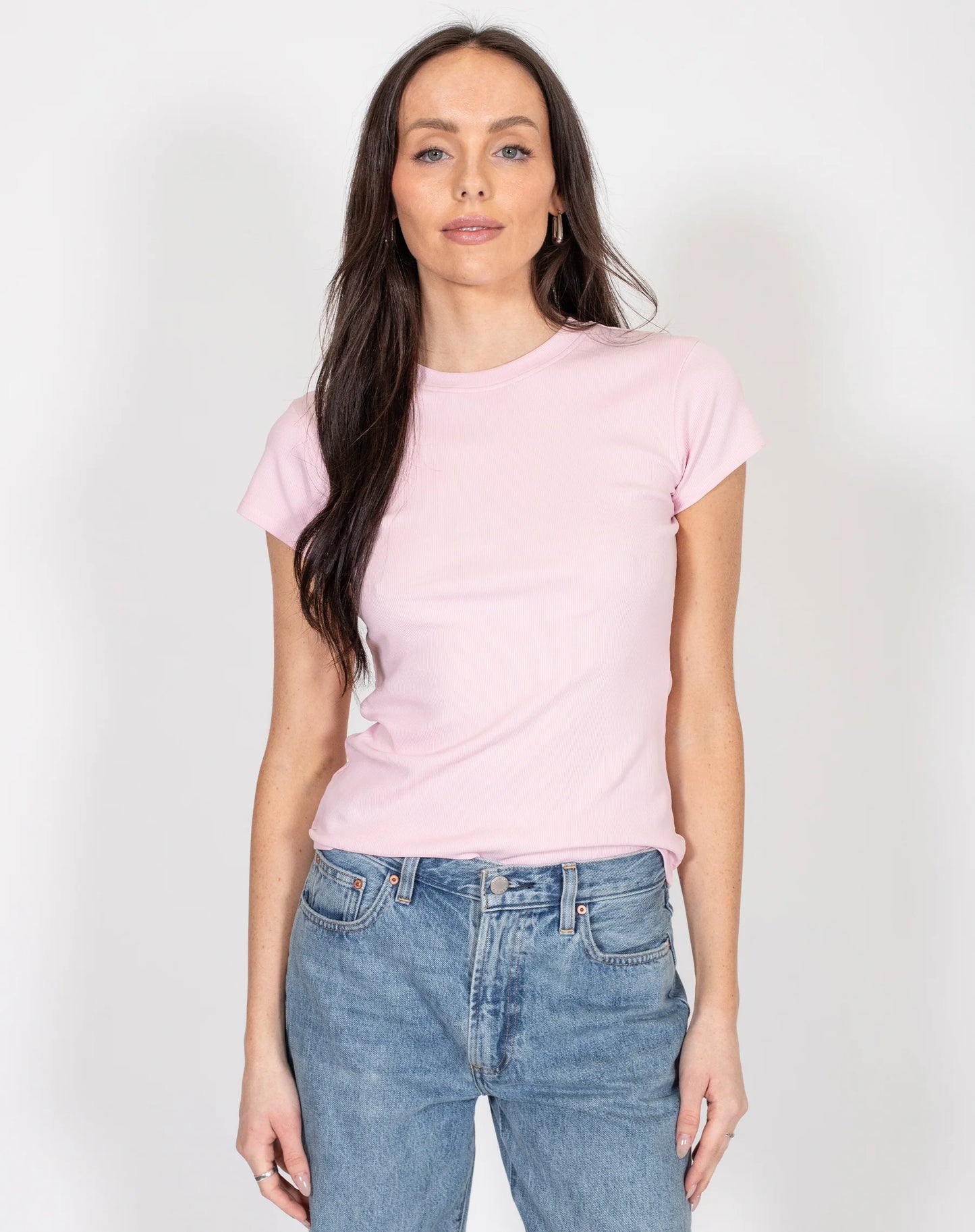 Brunette the Label Ribbed Fitted Tee | Bubble Gum