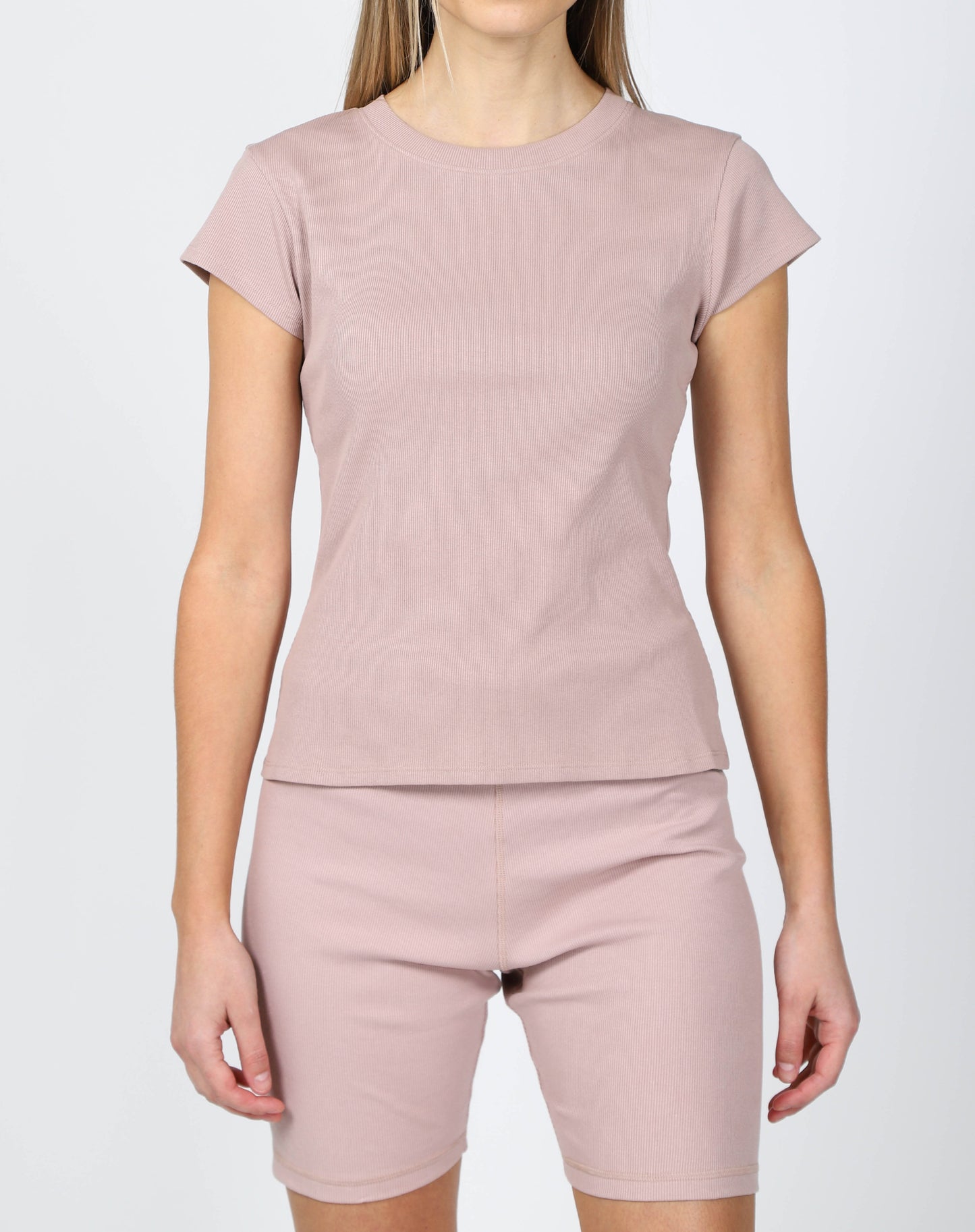 Brunette the Label Ribbed Fitted Tee | Pink Smoke