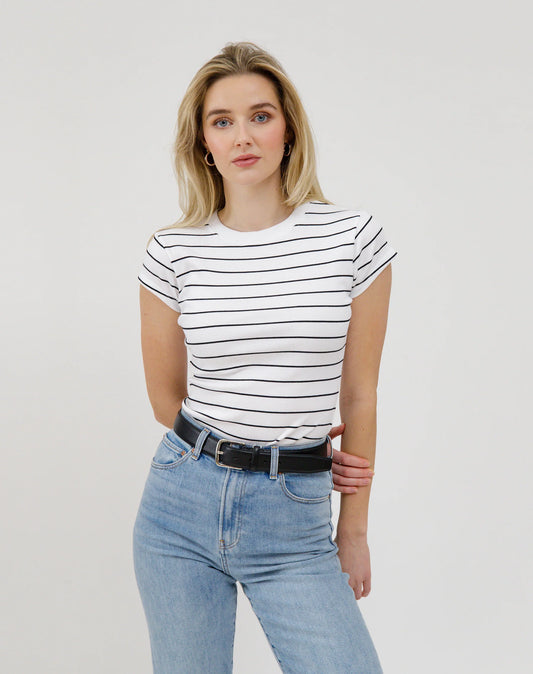 Brunette the Label Ribbed Tee | Black Stripe