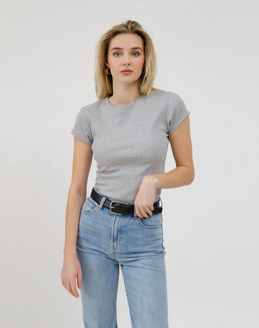 Brunette the Label The Ribbed Fitted Tee | Classic Grey