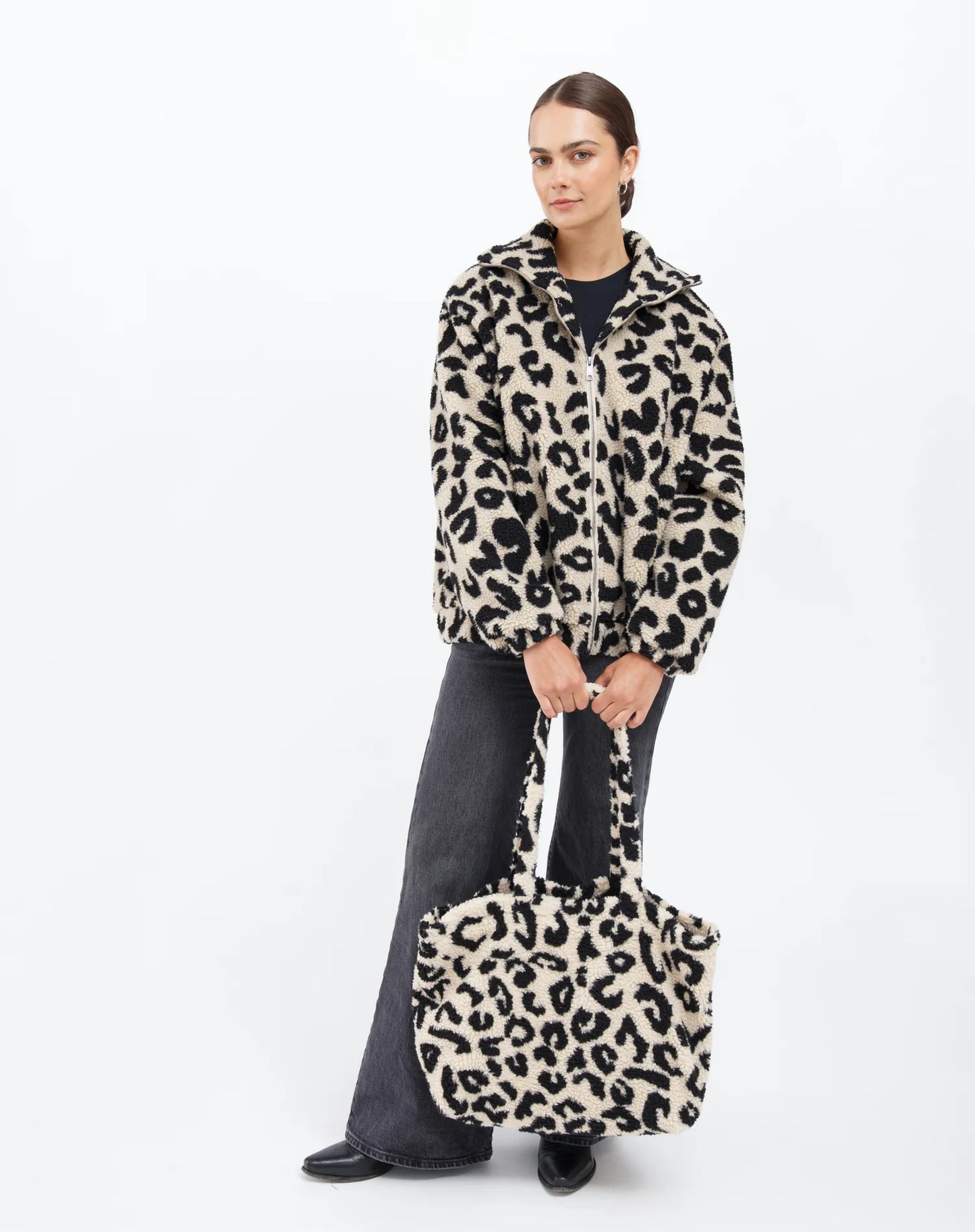 Brunette the Label Tan Leopard Sherpa Tote