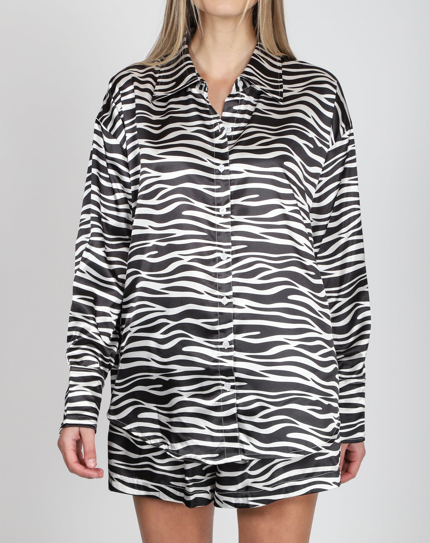 Brunette the Label The "BIANCA" Silk Button Up Shirt | Zebra