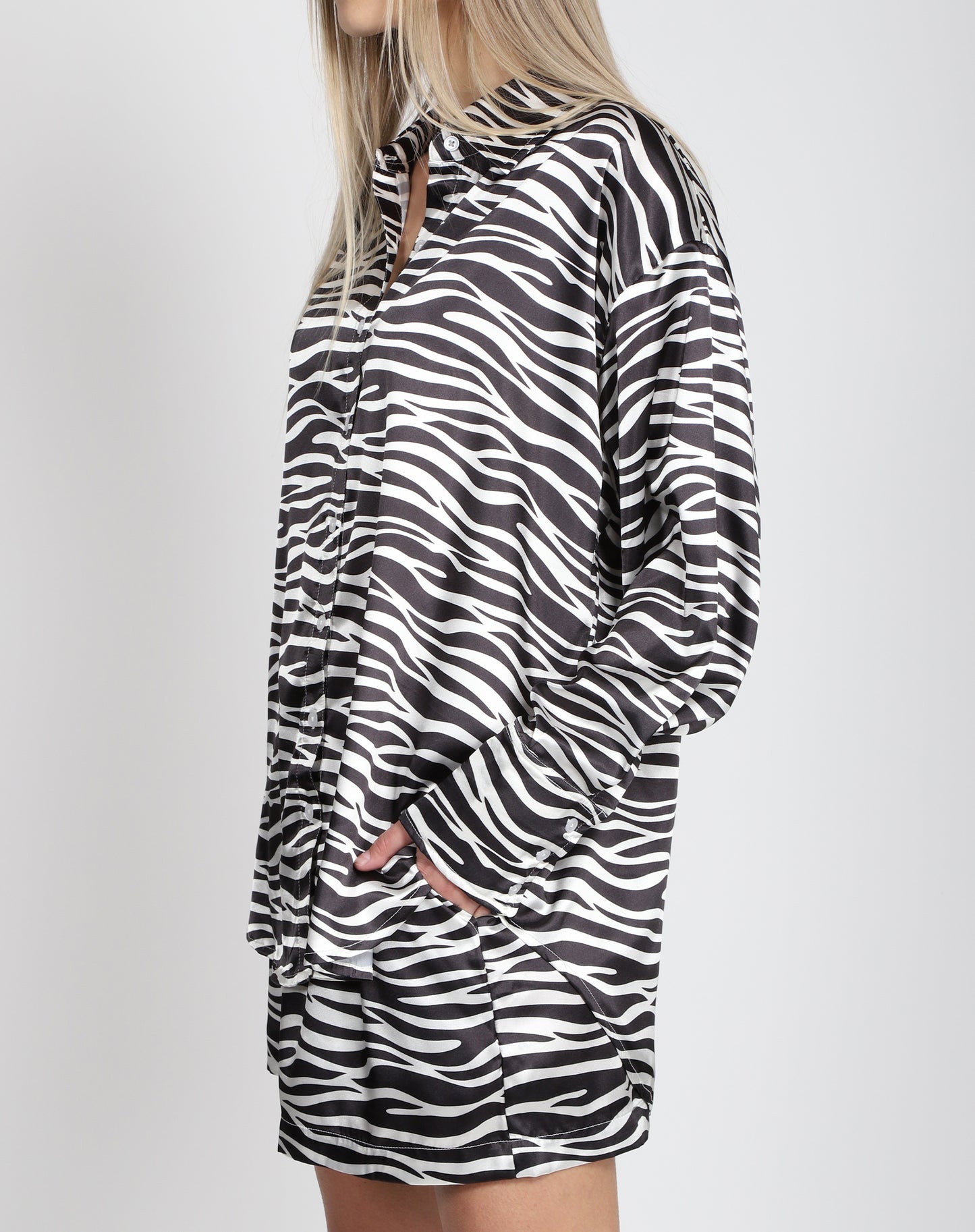 Brunette the Label The "BIANCA" Silk Button Up Shirt | Zebra