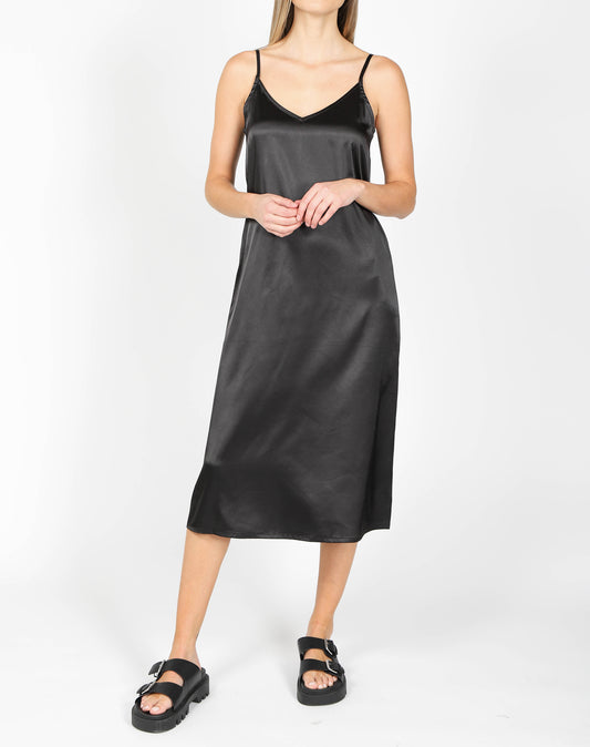Brunette the Label The "HELENA" Silk Maxi Slip Dress | True Black