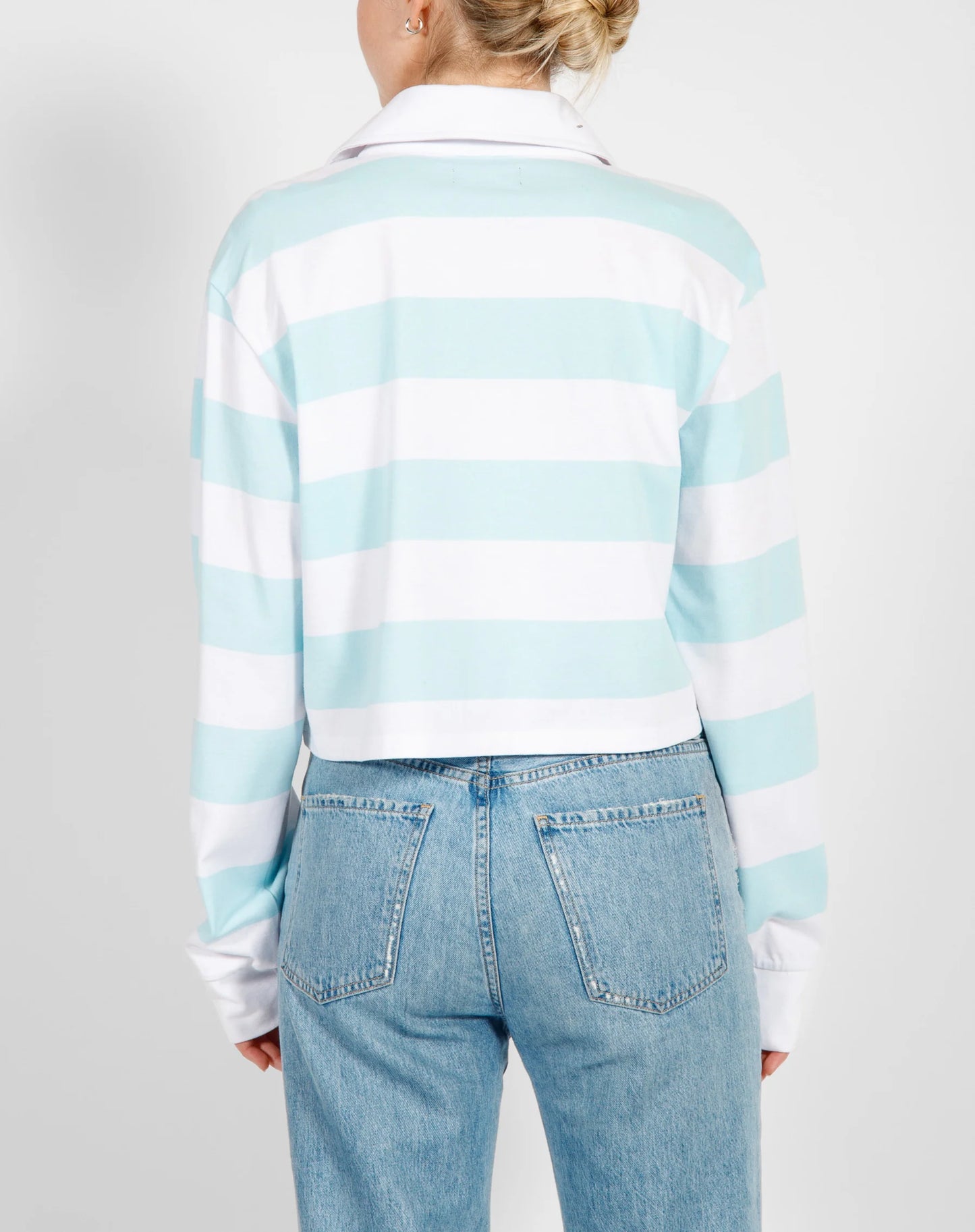 Brunette the Label The Cropped Rugby Shirt | White & Baby Blue