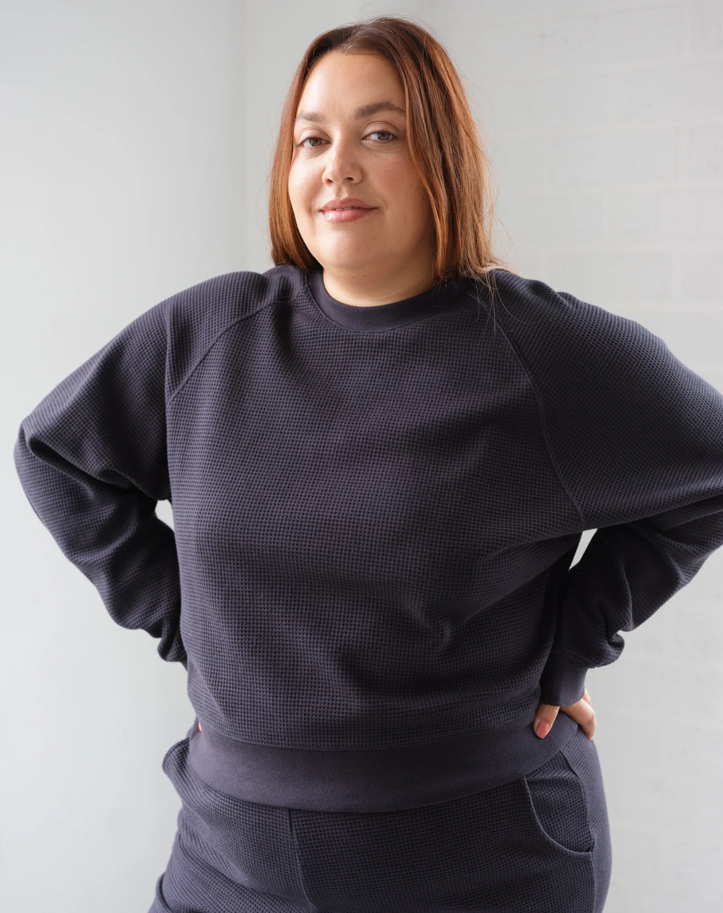 Brunette the Label Navy Waffle Raglan Shirt