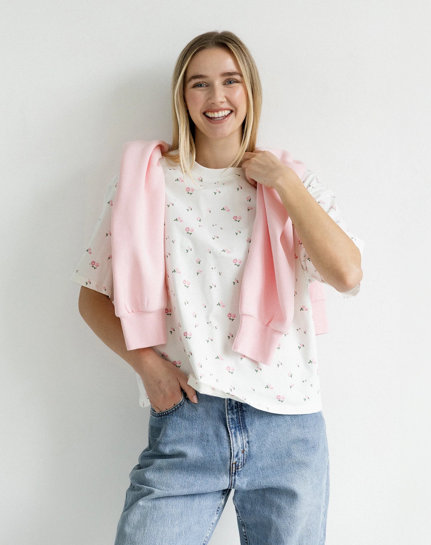 Brunette the Label Floral Boxy Tee