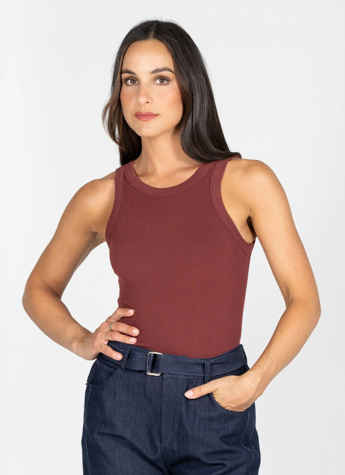 C'est Moi Bamboo Rib High Crew Tank