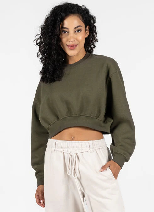 C'est Moi 1006 Olive Crop Sweatshirt