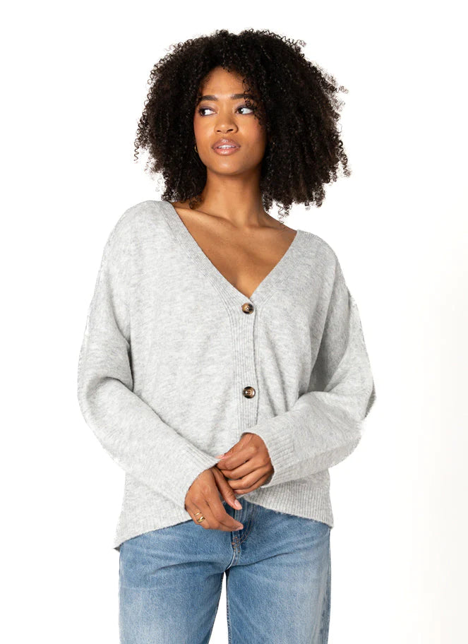 C'est Moi Heather Silver Knit Relaxed Button Cardigan