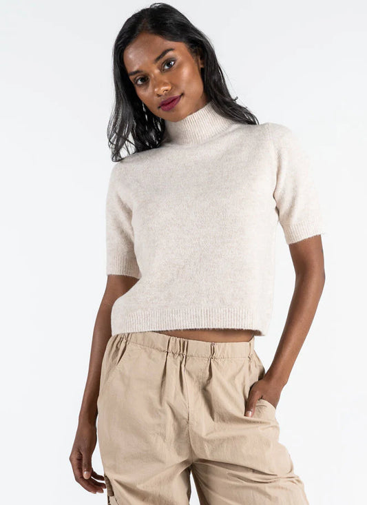 C'est Moi Tan Mock Neck Sweater