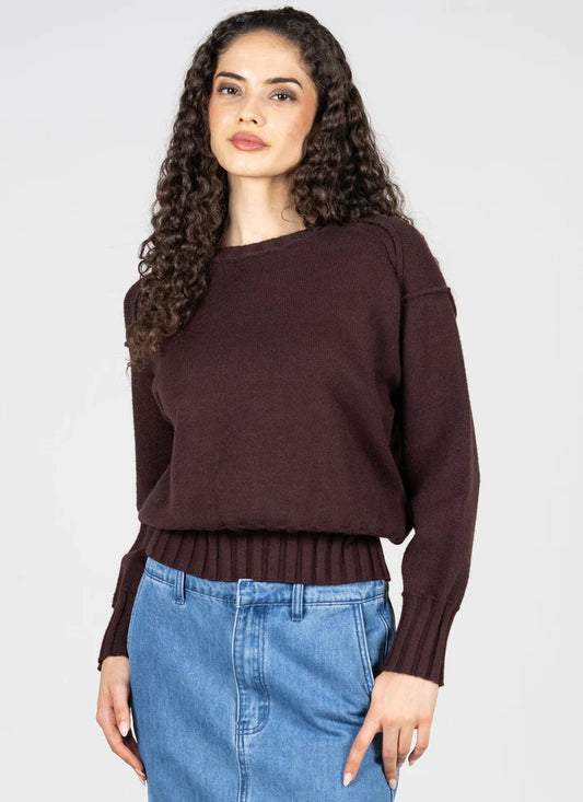C'est Moi Espresso Knit Ribbed Crew Neck Sweater