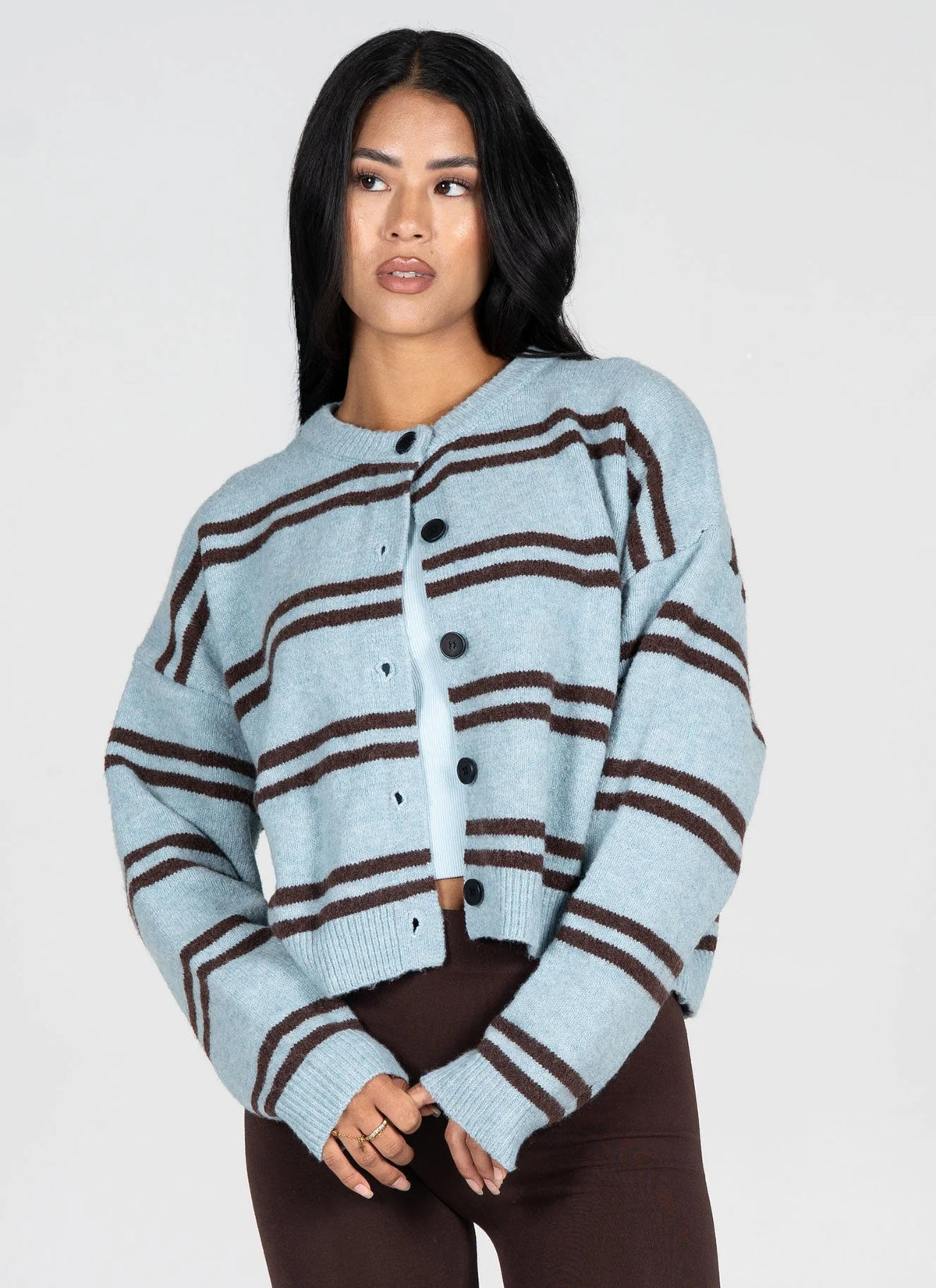 C'est Moi Brown &  Blue Stripe Cardigan