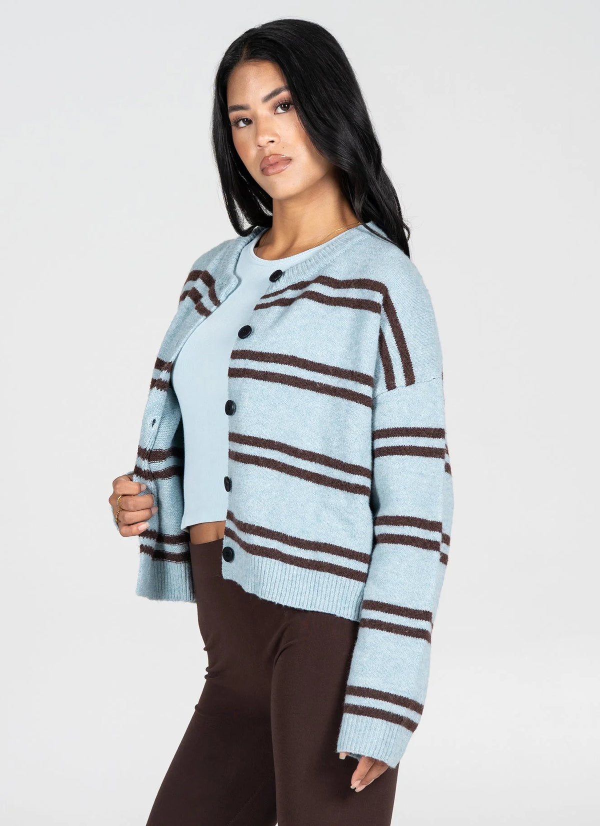C'est Moi Brown &  Blue Stripe Cardigan