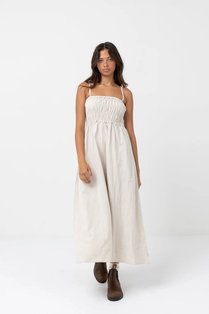 Rhythm Oat Classic Shirred Midi Dress