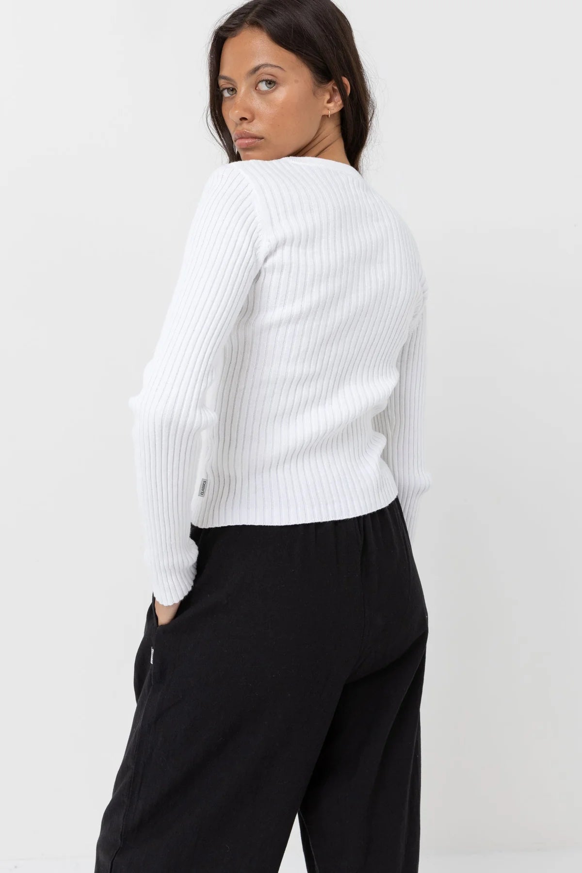 Rhythm White Classic Knit Long Sleeve Top