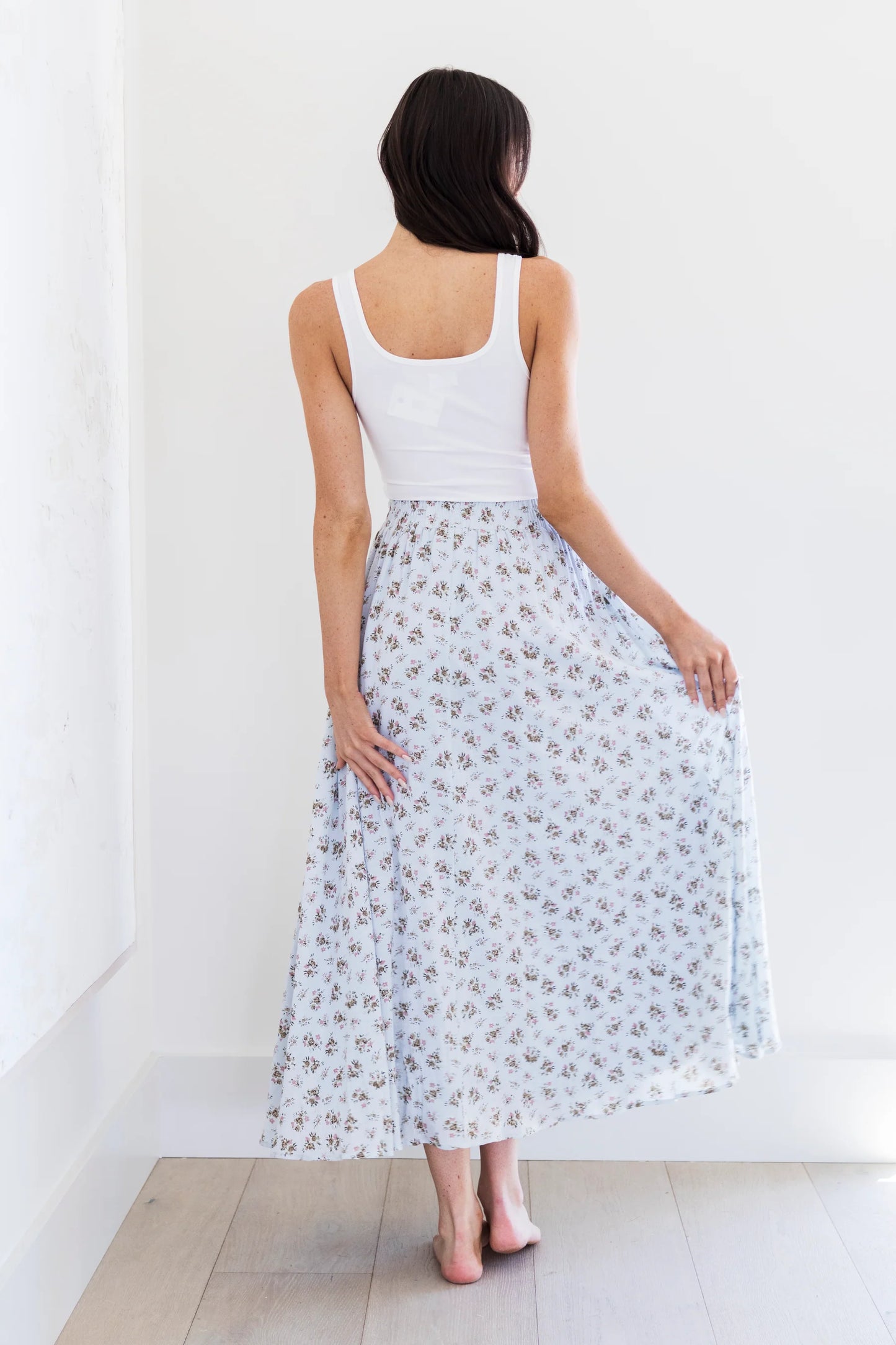 PRIV Chloe Blue Floral Midi Skirt