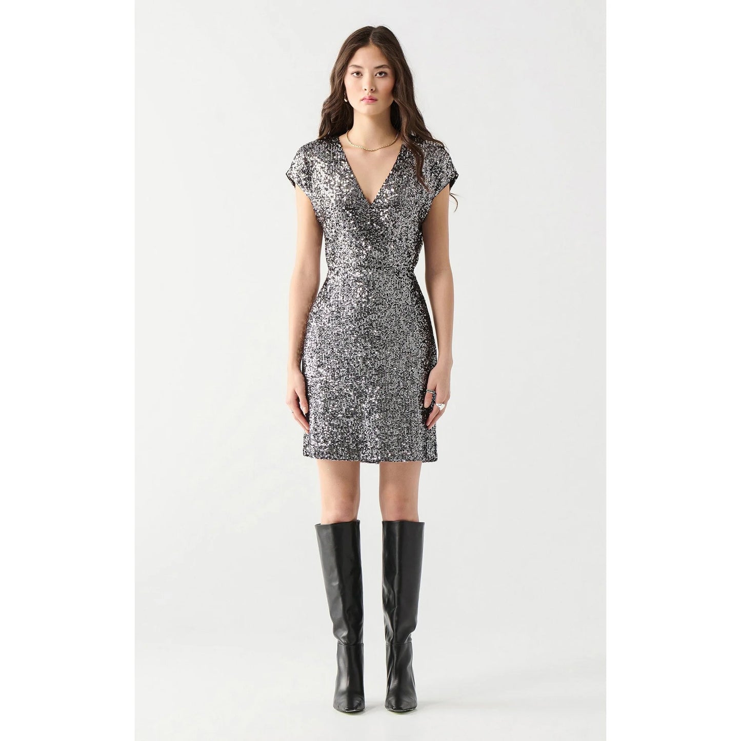 Dex Cap Sleeve Sequin Wrap Dress