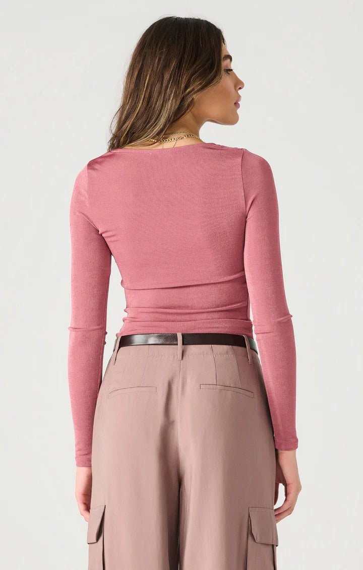 Dex Dusty Rose Draped Sheen Top