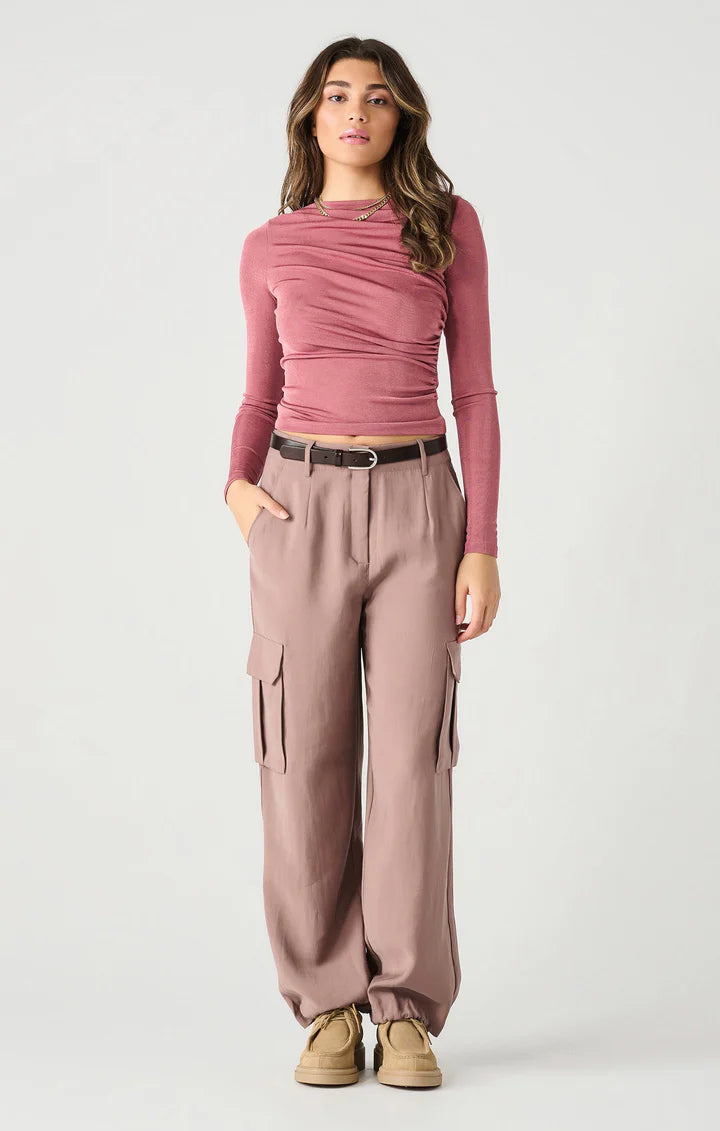 Dex Dusty Rose Draped Sheen Top