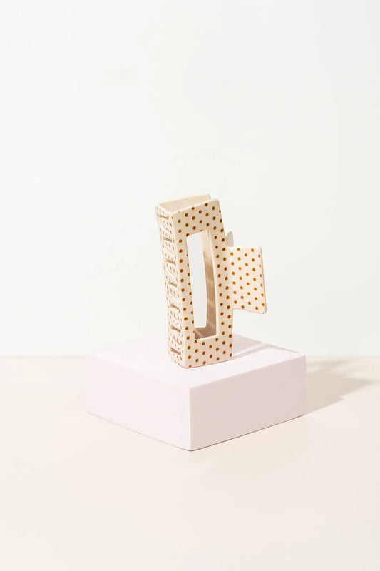 Pixie Woo Beige Polka Dot Clip- Medium