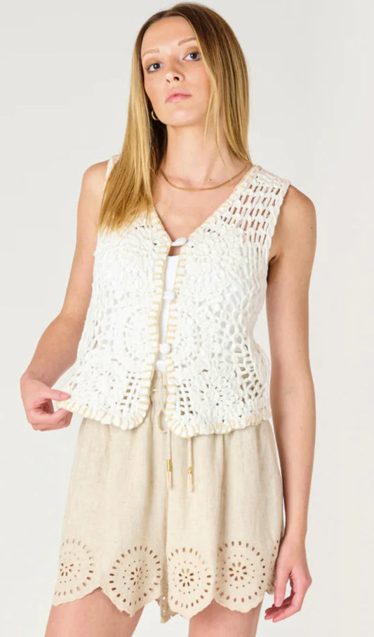 Dex Button Front Crochet Vest