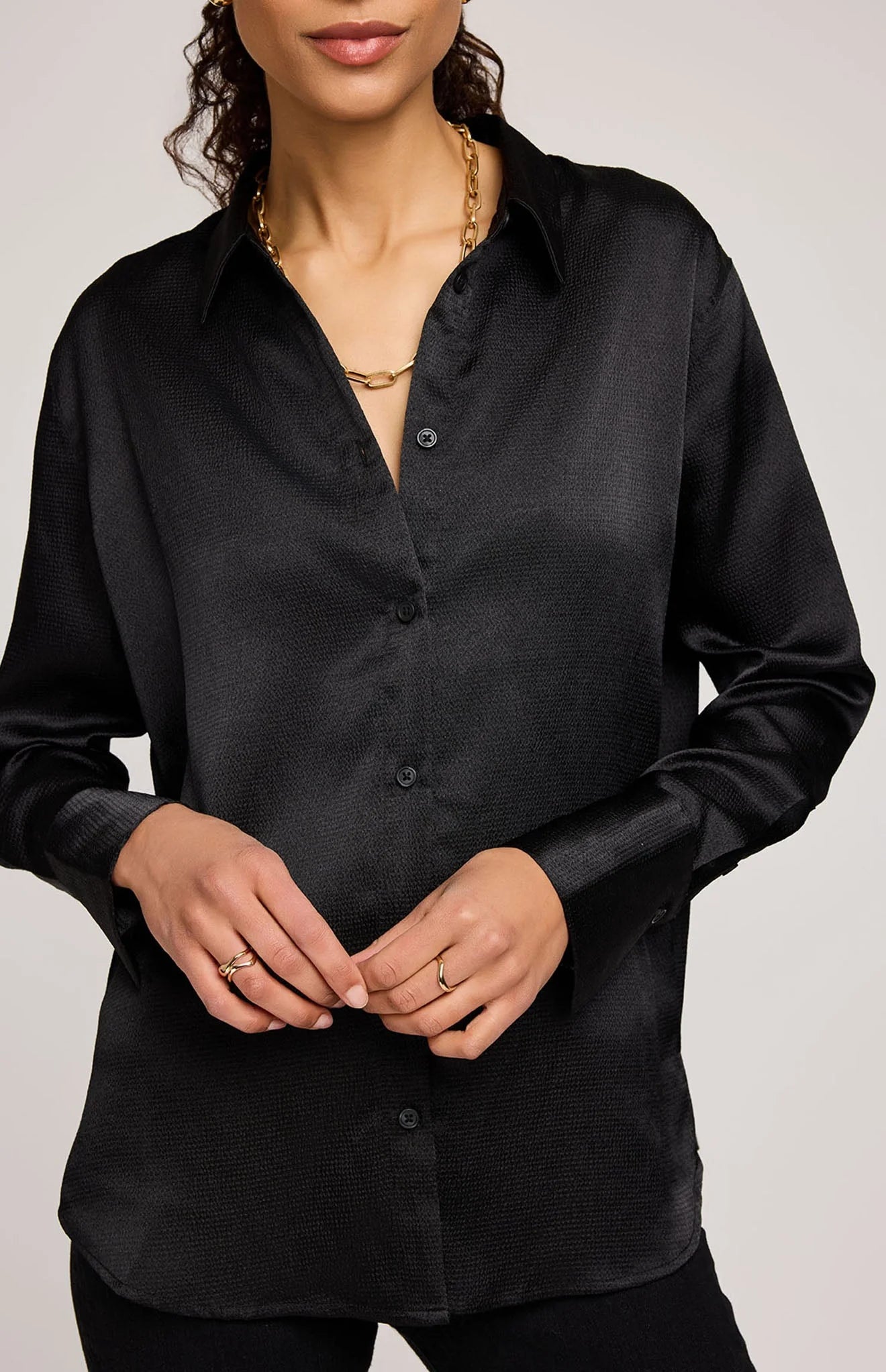 Gentle Fawn Black Simone Satin Button Down Shirt