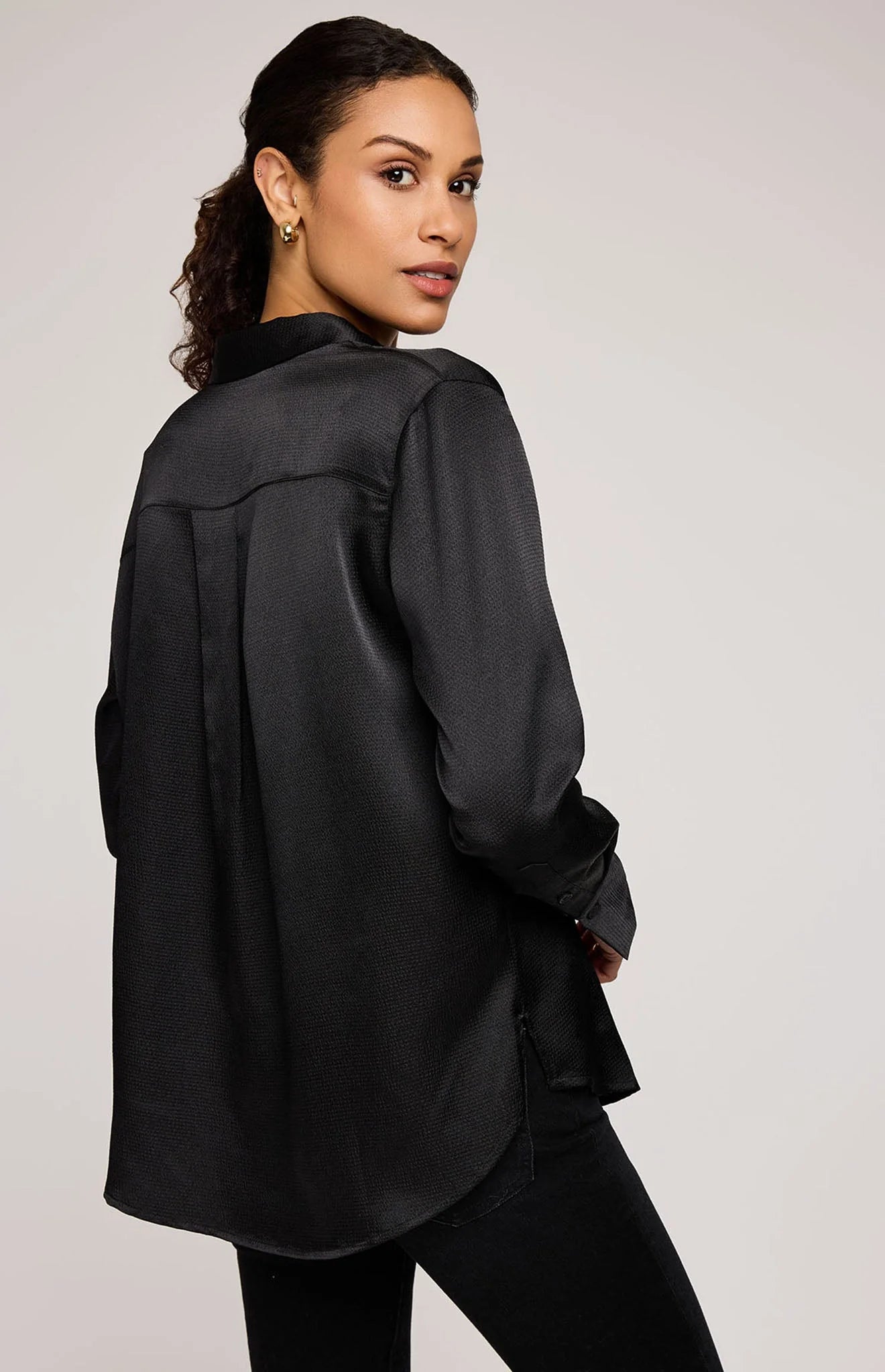 Gentle Fawn Black Simone Satin Button Down Shirt