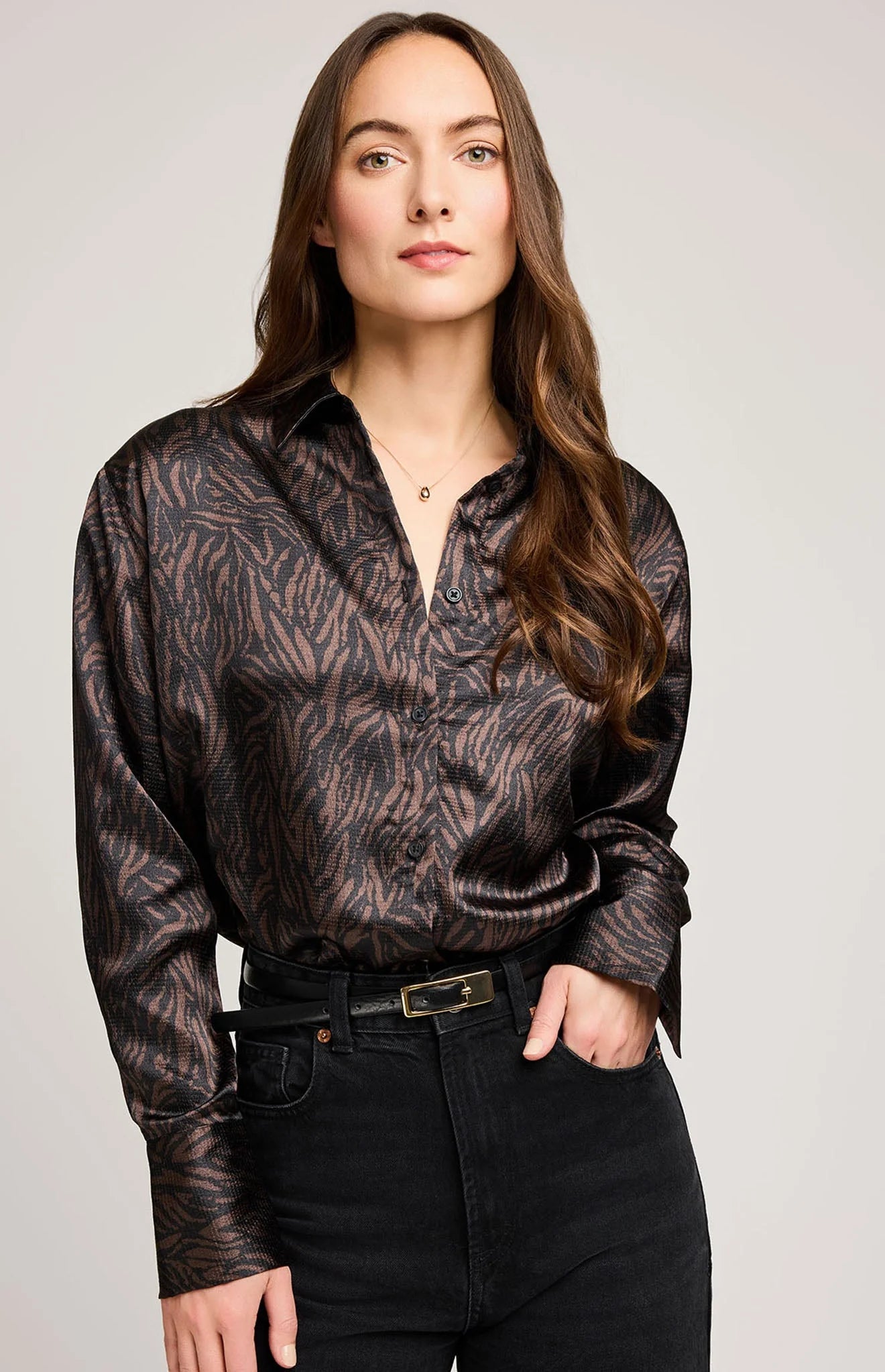 Gentle Fawn Java Print Simone Satin Button Down Shirt