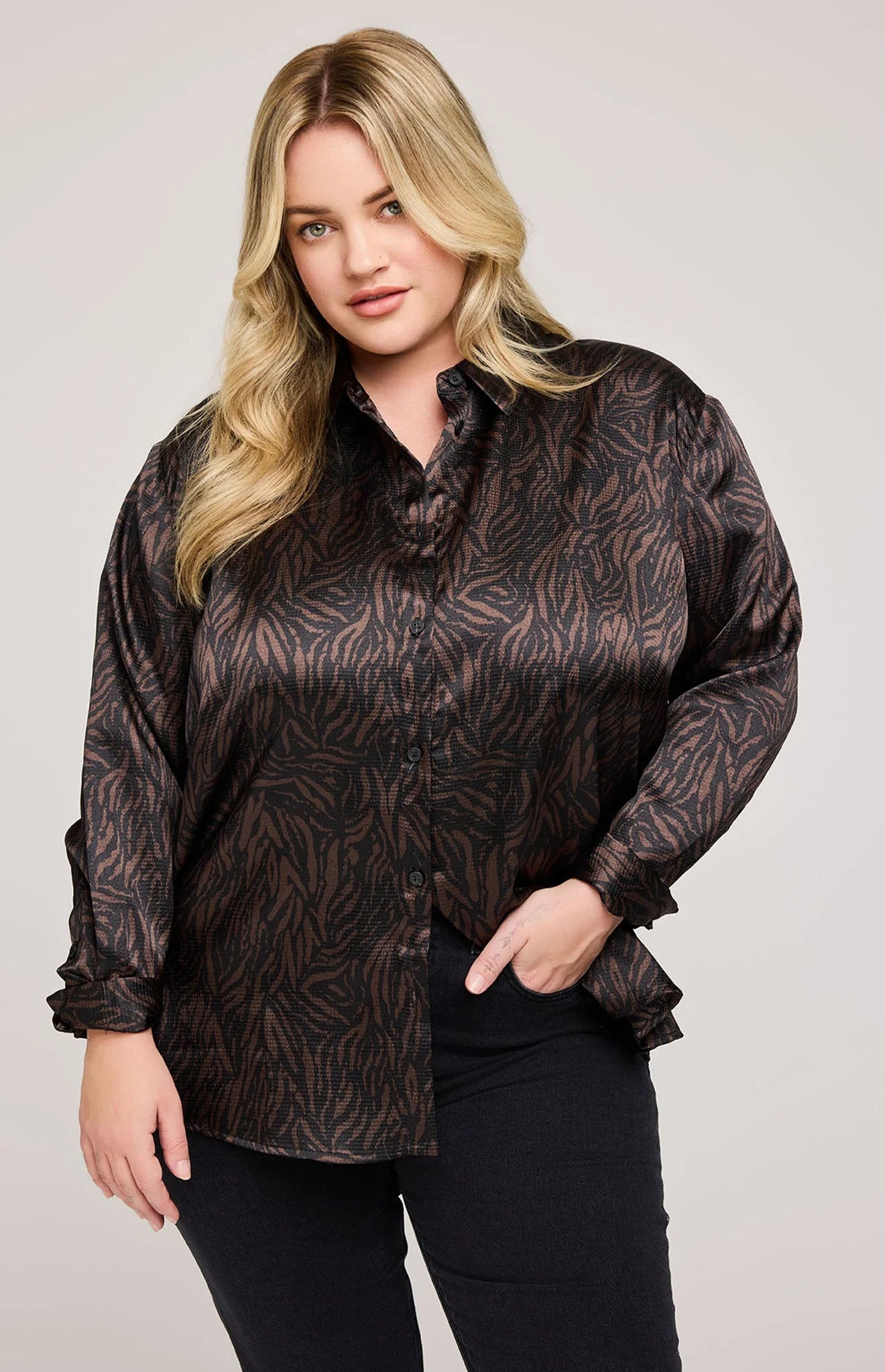 Gentle Fawn Java Print Simone Satin Button Down Shirt