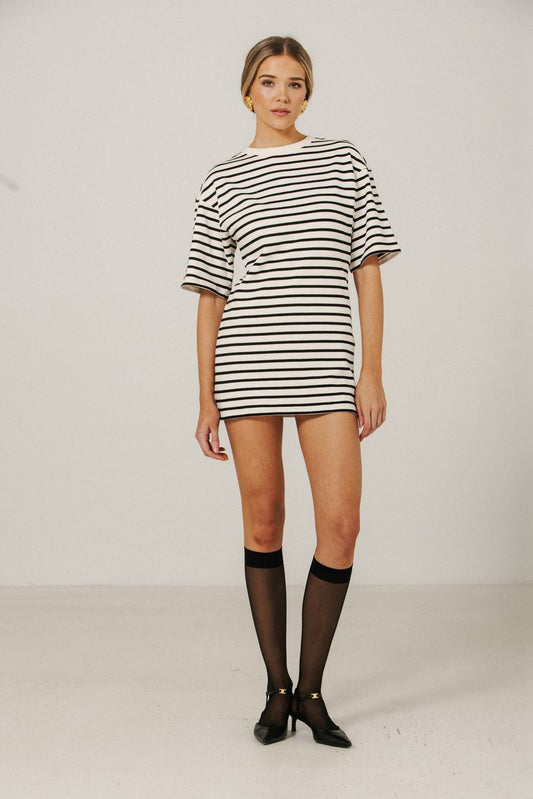 Brunette the Label Striped T-Shirt Dress | Cream with Black