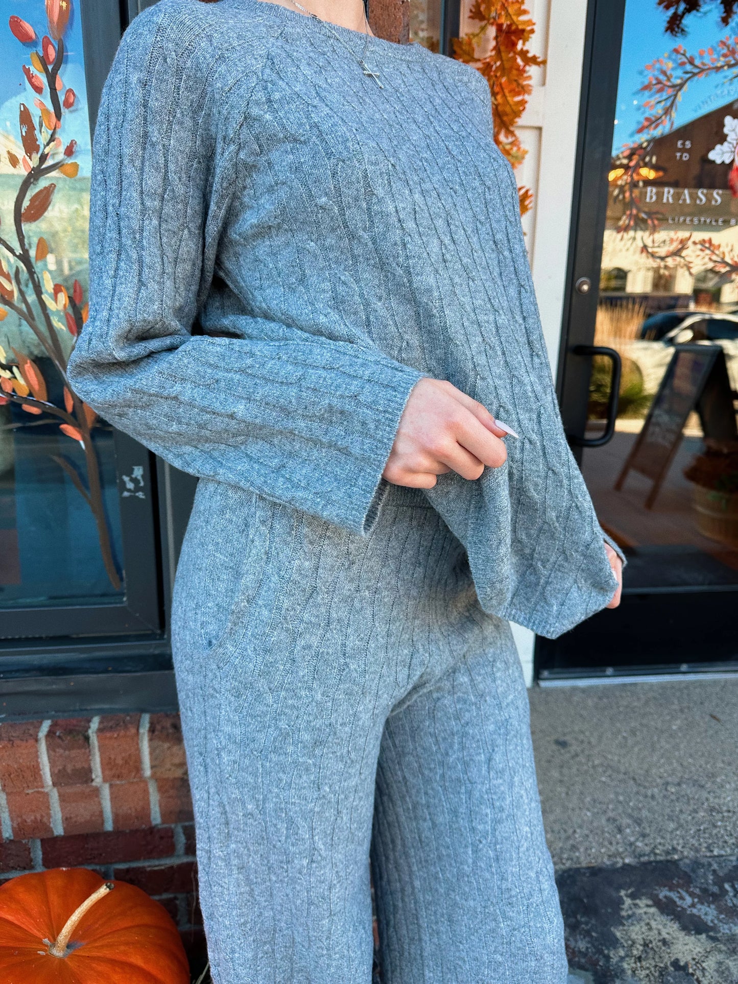 Dex Grey Pull On Cable Knit Sweater Pant