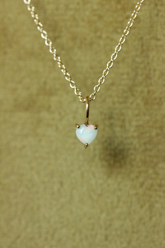 Little Gold Tiny Opal Heart Necklace